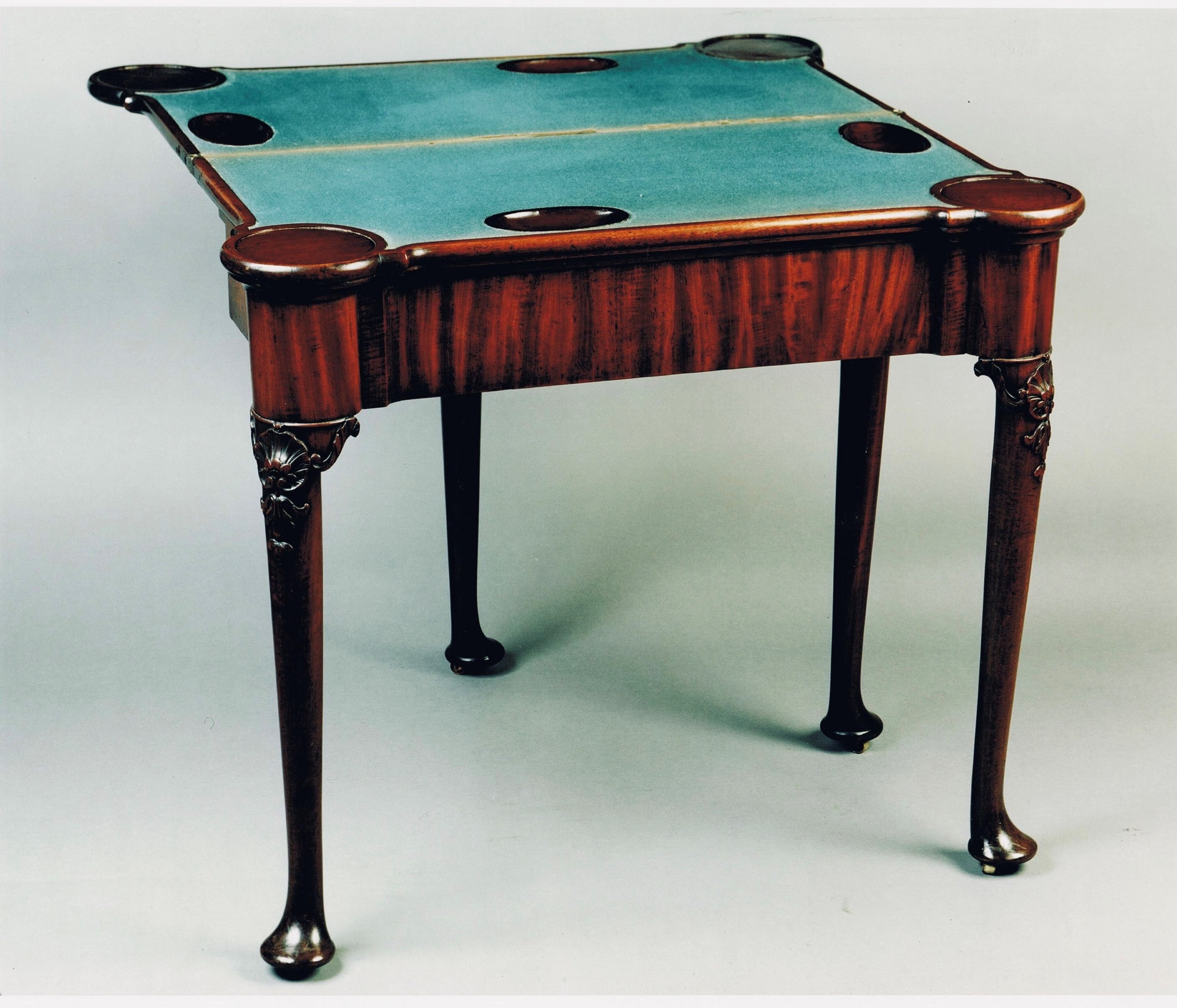 ANTIQUE ENGLISH 18TH CENTURY GEORGE II MAHOGANY TWO TIER CARD TABLE